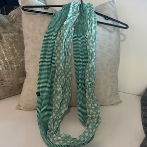 Green stripe and polka dot infinity scarf.